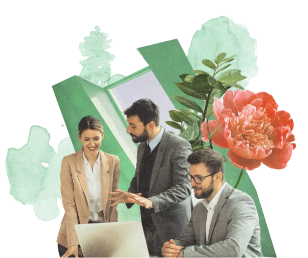 wizualizacja - roślinność i ludzie rozmawiający w biurze Sandersystem