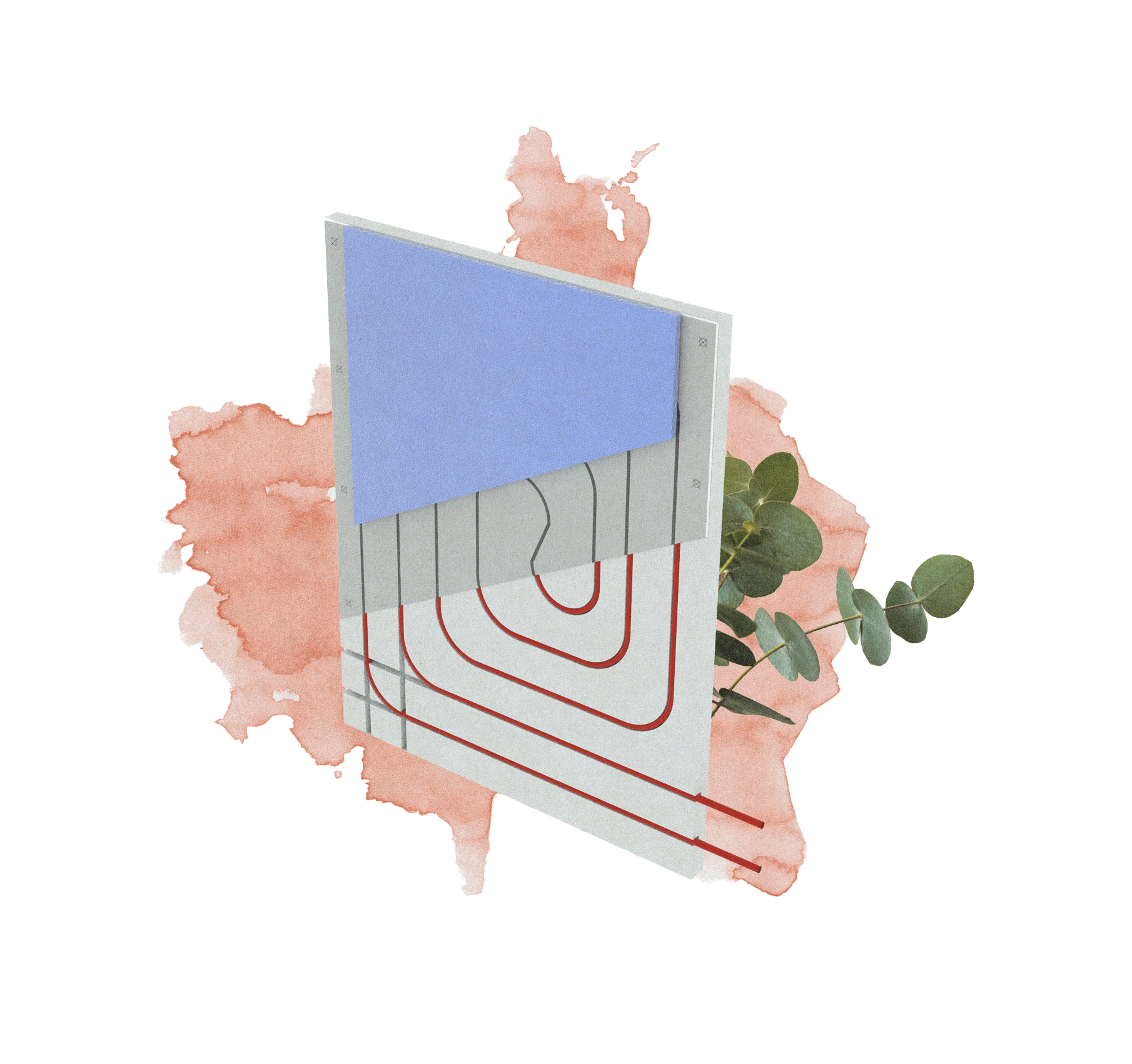 Kolaż prezentujący przekrój ściany grzewczej w ściennym ogrzewaniu