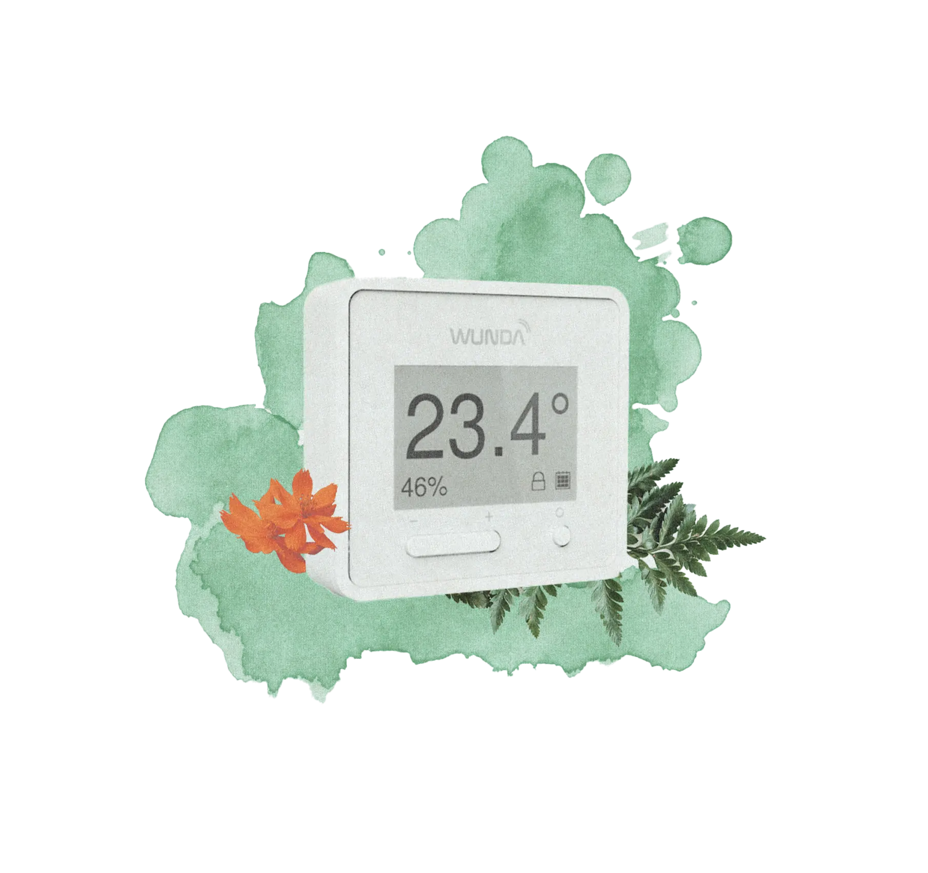 Wizualizacja: kolaż z roślinnością i panelem Wunda Smart