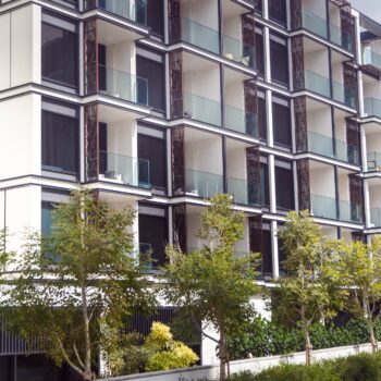 Block of flats in beautiful green public park